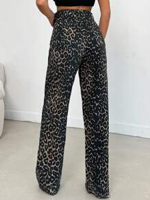 EURMUSE 100% Cotton MID RISE WIDEEG CUT LEOPARD JEAN - Multicolor - View 2