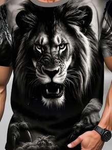 Manfinity Dauomo 返校节街头风格酷炫独特狮子印花男士T恤 - 彩色 - 查看 4