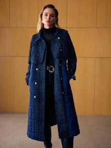 MOTF PREMIUM 系腰带双排扣夹棉大衣 - 寶藍色 - 查看 5