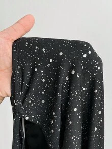 Flirla 大码女式黑色烫金装饰修身复古浪漫优雅V领长袖派对超长鱼尾连衣裙 - 黑色 - 查看 6