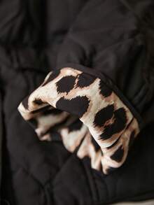CosyJoli Plus Size Casual Leopard Print Contrast Color Woven Lightweight Jacket Winter Fall Autumn - Black - View 3
