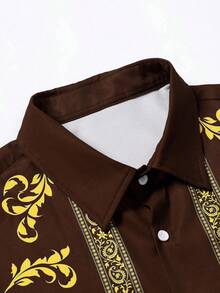 Manfinity RSRT Bộ đồ thường ngày áo sơ mi tay ngắn và quần short in họa tiết cổ điển dành cho nam - màu nâu - Xem 4