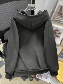 SHEIN 青少年男童休闲宽松舒适百搭纯色卫衣，纯色卫衣，卫衣，卫衣，冬季，秋季，所有款式，秋季上衣 - 深灰色 - 查看 2
