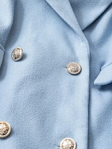 GlowEve CURVE Áo khoác len dài vừa phải thời trang cỡ lớn có dây thắt eo, trang trí nút vàng, phong cách cao cấp thích hợp cho các buổi tụ tập, thường ngày, đi làm, ngày lễ tình nhân, lễ Halloween - Màu xanh nhạt - Xem 5