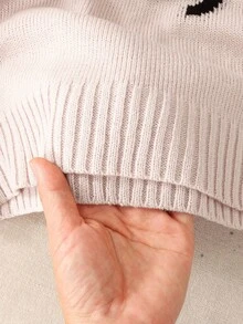 SHEIN 青少年女孩宽松休闲简约舒适圆领蝴蝶结套头衫 - 藕粉色 - 查看 3