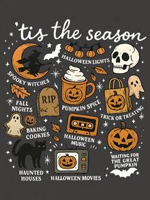 EMERY ROSE Áo nỉ Halloween cỡ lớn, áo nỉ dài tay in hình cỡ lớn cho phong cách đường phố, áo dễ thương mùa thu/đông, phong cách nghỉ dưỡng mùa thu. - Màu xám đen - Xem 4