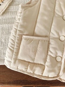 SHEIN 女婴休闲百搭可爱加厚背心外套和帽子套装，适合冬季日常穿着