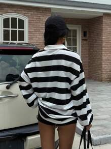 Muchica 女士休闲简约街头风时尚马标胸前贴片条纹学院风立领拉链宽松长袖卫衣，性感别致，学院风，博主推荐秋冬搭配卫衣