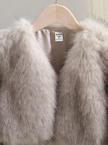 SHEIN Elladie kids Winter New Fashionable & Chic Girls Faux Fur Jacket, Tie Dye Fluffy High-End Short Thick Coat Fall - Apricot - View 7