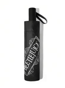 Beetlejuice X SHEIN 1pc Striped & Letter Graphic Umbrella, UV Protection, Suitable For School, Work, Outdoor And Daily Use, Designed For College Students, High School Students And Men & Women, Goth - Black and White - View 9