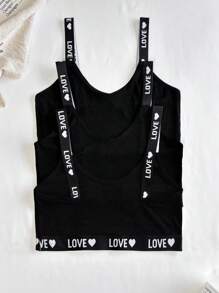 3 Stücke Damen Buchstaben Jacquard Bequemer BH-Set