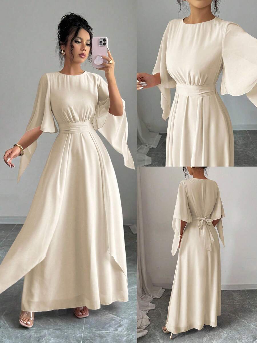 Elenzga Vestido ceñido a la cintura para mujer, diseño de primavera/verano - Albaricoque - Ver 1