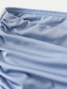 Tween Girl Minimalist Comfortable Side Ruched Tube Top Fall Winter - Baby Blue - View 3