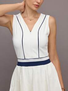 Activina 女式拼色褶皱无袖运动连衣裙 - 藍白色 - 查看 5