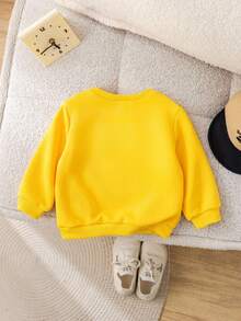 SHEIN 男婴保暖舒适休闲可爱3D立体图案长袖圆领卫衣，适合室内、室外、日常穿着、运动、玩耍、派对、节日、返校、街头风、慢跑、运动服、万圣节、春夏秋冬等各种场合。 - 黃色 - 查看 3