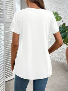 SHEIN Clasi 女士休闲纯色V领宽松T恤 - 白色 - 查看 2