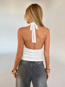 Aloruh Women's Deep V-Neck Lace Trim Halter Neck Camisole - White - View 2