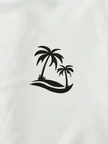 SHEIN 青少年男孩白色對比色椰子樹小印花長袖潛水泳衣，休閒學院風，舒適時尚，極簡實用百搭，柔軟面料，適合日常穿著、游泳、旅行、戶外運動、海灘度假、潛水，春夏季適用 - 白色 - 查看 4