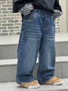 DAZY Young Boy Loose Straight Leg Jeans , Basic Bottoms For Kids, Fall - Blue - View 6