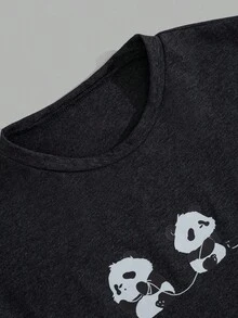 EURMUSE Men Panda Printed Short Sleeve Regular T-Shirt And Short Loungewear Set - Dark Green - View 6