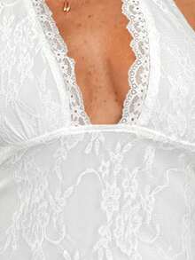Aloruh Women's Deep V-Neck Lace Trim Halter Neck Camisole - White - View 7