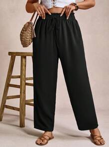 Freevana Plus Size Casual Solid Color Pants