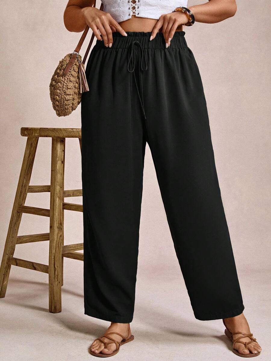 Freevana Plus Size Casual Solid Color Pants