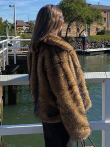 DAZY Women's Warm Faux Fur Collar Jacket For Autumn/Winter Women Coats - Brown - View 7