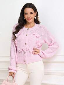 Ellevyn Women's Elegant Pink Long Sleeve 3D Bow Knit Sweater, Suitable For Dates, Vacations, Outings And Multiple Occasions In Autumn/Winterwedding Guest Dress Women