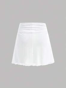 SHEIN Girlism Tween Girl Casual Minimalist Comfortable Camisole With Ruffle Hem & Tie Waist Skirt Set - White - View 9