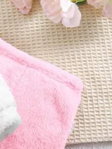 SHEIN 新生女婴可爱毛茸茸卡通图案连帽上衣和松紧腰裤套装，秋冬 - 淺粉色 - 查看 5