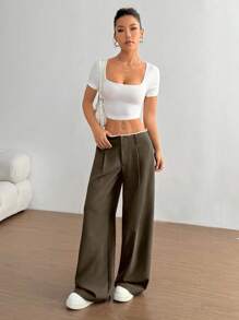 Flirla Quần ống đứng thon gọn cho nữ, thời trang và đa năng - màu nâu - Xem 5