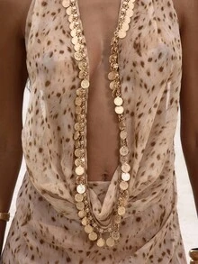 Musera Resort 极致深V领露背豹纹雪纺罩衫长裙，优雅迷人，适合夜晚外出、度假、生日等场合，尽显秋日春夏风情。 - 彩色 - 查看 6