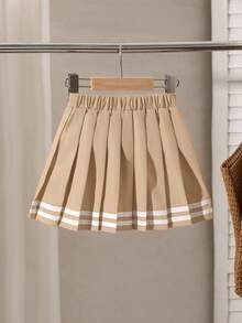 女童蝴蝶结饰褶迷你裙 - 卡其色 - 查看 2