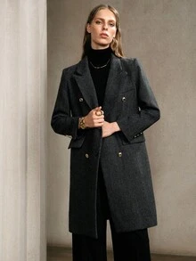 Arave Women's Wool Herringbone Fabric, Suit-Style Version, Peaked Lapel And Pocket Flap Design, Daily Commuting Long Suit Jacket Fall Clothes For Women Old Money Style Women Teacher Outfits For Women