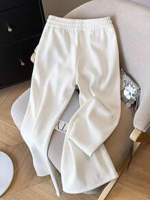 GlowEve Women's Solid Color Elastic Waist Drawstring Casual Pants Fall Cloth For Women - White - View 2