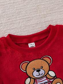 SHEIN Cute Round Neck Plush Baby Boy Outfit Fall Winter - Rose Red - View 7