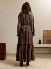 Revavyn Váy Maxi Chiffon Họa Tiết Hoa Tay Phồng Phong Cách Bohemian, Thời Trang Đi Làm - Đỏ - Xem 3