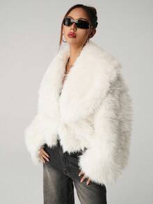 SHEIN ICON Sexy Faux Fur Short White Coat In Fall/Winter - White - View 1