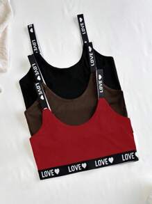 Snug Zone 3pcs Women's Casual Ribbed Letter Elastic Bra Set For All-Day Comfort - Multicolor - View 5