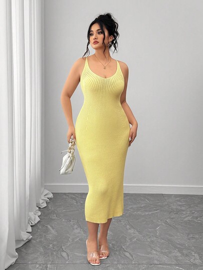 Elenzga Vestido de suéter casual sin mangas ajustado para mujer de talla grande