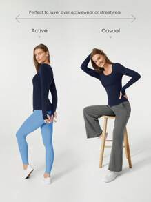 GLOWMODE Merino Wool Envelope Collar Long-Sleeve Tee - Navy Blue - View 3