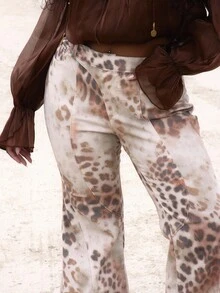 MUSERA 加大码印花修身喇叭牛仔裤，可爱假日优雅性感场合节日曲线魅力 - 彩色 - 查看 5