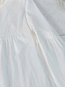 INAWLY 加大圆领灯笼袖衬衫 - 白色 - 查看 6