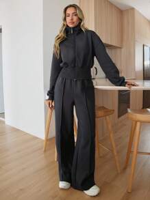 RueChic WOMAN COSY TWO PIECES LOUNGEWEAR WITH DOUBLE SIDE ZIPPER - Grey - View 3