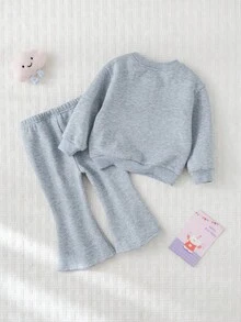 Cozy Pixies 2pcs Baby Girl Bow Decor Crew Neck Long Sleeve Sweatshirt And Elastic Waist Pants Set Fall Winter - Multicolor - View 2