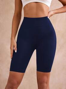 Easithlete Pantalones cortos deportivos moldeadores de cintura alta - Azul Marino - Ver 3