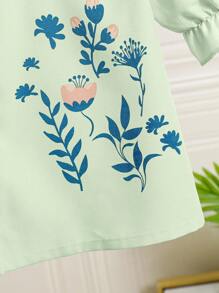 SHEIN 青少年女孩圆领纽扣短袖上衣和荷叶边下摆 A 字裙 2 件套 - 薄荷綠 - 查看 5