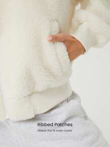 GLOWMODE Cozy Thick Polar Fleece Soft Warm Bomber Adjustable Drawstring Hoodie Windproof Ribbed Hem Cuffs Jacket With Side Pockets Daily Casual Winter - Beige - View 7