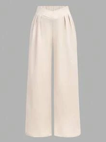Girlism Apricot Elastic Waist Pleated Loose Fit Pants For Teen Girls, Elegant For Commuting, All-Match & Versatile/Activities/Autumn/Winter/Halloween,Glowmode,Fall,Christmas/Holiday/Festival/Winter,Halloween,Fall,Winter,Autumn,Christmas,Y2k,Summer - Apricot - View 1